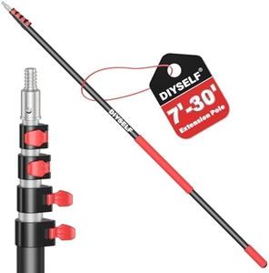 DIYSELF 30 FT Paint Extension Pole, Adjustable Telescoping Pole with Locking Mechanism, Comfortable Sponge Handle, 7-30 Ft Extension Pole for Cleaning, Paint Pole for Painting, Gutter Washing