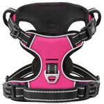 HEELE Dog Harness, No Pull Dog Harness, Release on Neck, Reflective Adjustable Dog Harness with Front Back 2 Leash Attachments and Soft Padded Control Handle for Small Medium Large Dogs, Fuchsia, S