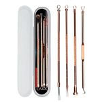 4Pcs Blackhead Remover Kit, Extractor Remover Set Professional Stainless Steel Pimple Popper Tool Treatment for Blackhead Acne Comedone (Rose Gold)