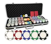 DA VINCI Set of 500 11.5 Gram 6-Spot Clay Composite Poker Chips with Upgraded Ding Proof Black ABS Case, 2 Decks Plastic Playing Cards, 2 Cut Cards, Dealer and Blind Buttons