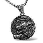 bahamut Mens Viking Fenrir Wolf Odin Raven Pendant Necklace,Norse Amulet Jewelry Viking Gifts for Men (Silver Fenrir Wolf)