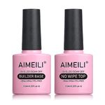 AIMEILI Gel Nail Polish 5 in 1 Builder Base and No Wipe Top Set Soak Off UV LED Gel Nail Lacquer