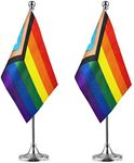 ZXvZYT 2 Pack Progress Pride Rainbow flag Gay table flag,Small Mini LGBT Desk Flags With Stand Base,American Rainbow Mardi Gras Party Decorations Supplies