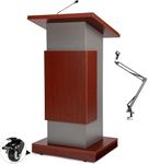 CCNOS Hall Acooden Podium Stand with Wheels+Adjustable Microphone Stand, /Mic Holder /Portable Mobile Office Conference Podium