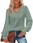 Green Tops for Women Long Sleeve,Misyula Elegant Lace V Neck Ladies Tops and Blouses Business Casual Dressy Flexible Eyelet Shirts Work Dating Hanging Out Loungewear Green S