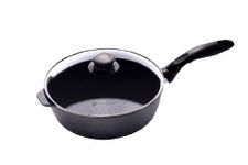 Swiss Diamond 3.2 Quart Nonstick Saute Pan Diamond Coated Aluminum 9.5 Inch Saute Pan with Lid - Dishwasher and Oven Safe Saute Pan