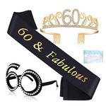 KYZCROTW 60th Birthday Gift for Women, 60th Birthday Tiara, Sash and Glasses Set for 60 Years Old Birthday Party Decoration and Supplies Suit Women & Mom & Grandmother