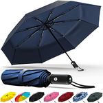 Rain-Mate Compact Travel Umbrella - Windproof, Reinforced Canopy, Ergonomic Handle, Auto Open/Close (Navy Blue)