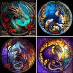 KICHANG 4pcs Dragon Paint by Number Kit for Adults,Paint by Number for Adults on Canvas,DIY Adult Paint by Number Kits Oil Painting Acrylic Paints Crafts Art for Home Wall Decor Gift-15.7x15.7in