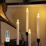 Set of 4 Battery Operated Taper Candles with Remote (White Spiral Twisted)