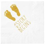 Baby Shower Napkins -"And The Story Begins" 100 Gender Reveal Gold Napkins - Large 6.5 x 6.5 Inch