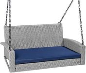 Best Choice Products Woven Wicker Outdoor Porch Swing, Hanging Patio Bench for Deck, Garden w/Mounting Chains, Seat Cushion - Gray/Navy