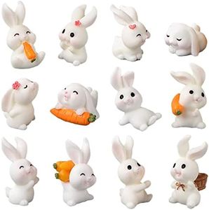 12 Pcs Cute Animal Rabbit Character Toys Cake Toppers, Rabbit Figures Collection Playset Fairy Tale Garden Decoration Christmas Birthday Gift