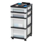 IRIS USA Craft Plastic Organizers and Storage, Rolling Storage Cart for Classroom Supplies, Storage Organizer for Art Supplies, Drawer Top Organizer for Small Parts, 4 Drawer, Black/Pearl