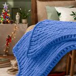Light Blue Throw Blanket, 50" x 60" Chunky Knit Blanket, Handmade Warm & Soft Chenille Throw Blanket, Washable Decorative Knit Blanket with Jumbo Chenille Yarn for Couch Bed Sofa