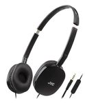 JVC Black Flat Foldable Colorful Flats On Ear Headphones with Remote and Microphone, 3.94 Foot Gold Plated 3.5mm Slim Plug - HAS160MB