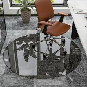 55" x 55" Glass Chair Mat, Round Tempered Glass Floor Mat for Chair on Carpet, Office Chair Mat for Hardwood Floor, Hard Floor Chair Mats for Office and Home, Gray