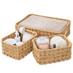 GRANNY SAYS Wicker Storage Baskets, Pack of 3 Wicker Baskets, 1 Large Wicker Storage Box and 2 Small Wicker Baskets Waterproof, Bathroom Counter Storage, Toilet Basket Tank Topper, Natural Yellow