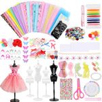 Tikplus Fashion Designer Kits for Girls, Kids Sewing Kit Ages 8-12, 4 Models, 24 Colors DIY Doll Clothes, Arts and Crafts Making Kit for Kids Age 9 10 11 12+, Dress Up Art Gifts