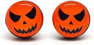 Stud Earrings, Halloween, 10 mm, Handmade, Stainless Steel Posts for Sensitive Ears (Jack O' Lantern Orange and Black Pumpkin)