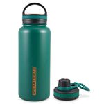 Polar Gear 1 Litre Water Bottle with 2 Lids- Vacuum Insulated, Double Wall, Leakproof Stainless Steel Metal Water Bottle - 12H Hot, 24H Cold Water Bottle 1l for Sports, Gym, Work - Green