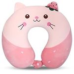 Fentar Neck Pillow for Travel, Memory Foam Kids Travel Pillow, Removable Travel Neck Pillow with Zips, Cute Cartoon Plane Pillow, Comfortable Adult Kids Travel Pillow for Airplane Camping Car Sleeping