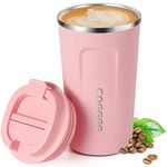 17oz (510ml) Vacuum Insulated Travel Mug, Smilatte Leakproof Double Wall Stainless Steel Reusable Coffee Cup with Lid for Hot & Cold Drinks, Matte Texture Pink