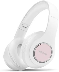 Bluetooth Headphones Wireless, pollini 40H Playtime Foldable Over Ear Headphones with Microphone, Deep Bass Stereo Headset with Soft Memory-Protein Earmuffs for iPhone/Android Cell Phone/PC (White)