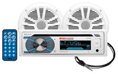 BOSS AUDIO MCK508WB. 6 Marine Single-DIN In-Dash MP3-Compatible CD AM/FM Receiver with Bluetooth(R), 2 Speakers & Antenna