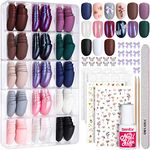 Teenitor 15 Packs Short Oval False Nails with Glue, Matte & Chrome Glitter Press on Nails Short, 360pcs Fake Nails Set with Glue on Nails for Women Girls Short Coffin Nails Tips with Nail Art Sticker