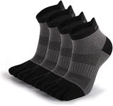 limide Men's Cotton Toe Socks Five Finger Socks Compression Crew No Show Athletic Socks for Running 4 Pairs(Size 7-11), Black, 7-11