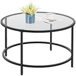 Yaheetech Round Coffee Table with Sturdy Metal Frame, Glass Coffee Table for Living Room, Modern Sofa End Table, Black