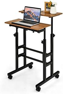 Giantex Mobile Standing Desk, Height Adjustable Sit Stand Desk, 2-Tier Home Office Computer Workstation on Wheels, Reinforced Steel Frame, Rolling Office Laptop Cart for Standing Sitting (Walnut)