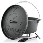 BBQ-Toro Dutch oven Alpha series | 13.3 L | Cooking pot with feet | Preseasoned | Cast iron cooking pot | Roasting pan with lid lifter | Braising Dutch oven | Camping pot | Fire pot with lid