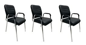 P P CHAIR Executive VIP Special Director Principal Manager Office Visitor Chair with arm Rest with Steel Frame and Cushioned seat Back, Chair Without Wheels (Black) Holds up to 185 kg Set of 3 pcs.