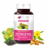 Bliss Welness Hair Skin Nails Multivitamins with Hyaluronic Acid Glutathione Biotin | Improved Hair Growth Stronger Nails Glowing Skin Collagen Supplement for Women & Men - 60 Vegetarian Tablets