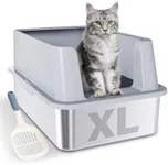 LEGOURNS Stainless Steel Litter Box XL, 24"x16"x12" Extra Large High Sided Metal Cat Litter Box with Lid and Scooper, Easy Clean, Non Stick & No Smell