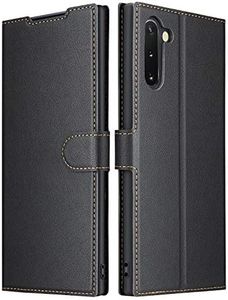 ELESNOW Funda Samsung Galaxy Note 10, Cuero Premium Flip Folio Carcasa Case para Samsung Galaxy Note 10 (Negro)