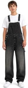 Huang's Mens Jean Overalls Baggy Loose Fit Vintage Washed Denim Bib Overalls with Adjustable Straps Distressed Wide Leg Retro Streetwear Casual Daily Jumpsuit for Men