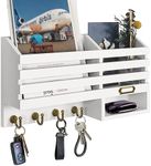 FifthQuarter Key Holder for Wall: Easy Mounted Key Rack and Mail Organizer with Store Shelf and Four Sturdy Keys Hooks Decor in Kitchen|Farmhouse|Entryway|Mudroom (White)