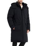 Rejork Men's Extra Long Parka Winter Coats Hooded Puffer Jacket Heavy Warm Water-resistant Outerwear Cold Weather, Black, Large