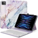 MoKo Universal Tablet Case with Keyboard for 9",9.7",10.1",10.2",10.4",10.5",10.9",11" Tablets, with Removable Wireless Bluetooth Keyboard & Pen Holder for iPad, Samsung, Fire, Pixel, Purple Marble