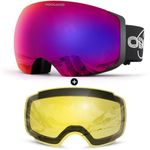 Odoland Magnetic Interchangeable Ski Goggles with 2 Lens, Large Spherical Frameless Snow Snowboard Goggles for Men Women, Revo Violet Lens