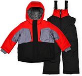 Arctic Quest Boys Ski Jacket and Snowbib Snowsuit Set 2 Piece Zip Up Jacket and Overall Snowsuit Set, Red Color-Blocked, 5/6