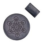 Shungite EMF Protection Plates for Cell Phones, Tablets, Laptops | Shungite Stone Stickers for Electronics with Sacred Geometry – Set of 2, Large Plate with Metatron’s Cube