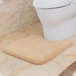 VANZAVANZU Toilet Contour Rug 20"x24" U-Shaped, Ultra Soft & Non Slip Absorbent Fluffy Thick Microfiber Machine Washable, Component of The Bathroom Floor Mats Set with Waterproof Backing (Beige)