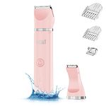 AIBRIT PRO Electric Bikini Trimmer for Women - 2 in 1 Electric Lady Clipper Pubic Hair Groomer Painless Hair Removal Razor Body Shaver, Portable Ladies Shaver with 2 Trimmer Heads, IPX7 Waterproof