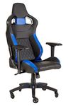 Corsair T1 Race - Faux Leather Racing Gaming Chair, Easy Assembly, Ergonomic Swivel, Adjustable Height & 4D Armrests, Lumbar Support, Comfortable with Recliner - Black/Blue,134 x 58 x 58 cm