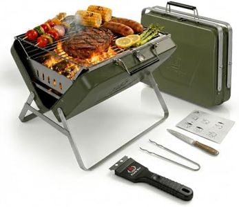 Flame Box Ranger Plus Portable Charcoal Grill – Folding BBQ with Large Grilling Grate for Camping, Tailgating & Backyard | Serves 4–5, Full‑Grate Cooking Coverage, 304 Stainless Steel, 3‑Second Setup