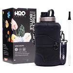 H2O Capsule 2.2L Half Gallon Wide Mouth Water Bottle with Storage Sleeve and Removable Straw - Hydration Tracker Jug with Measurements Marked – Shatterproof BPA-Free, (Jet Black)